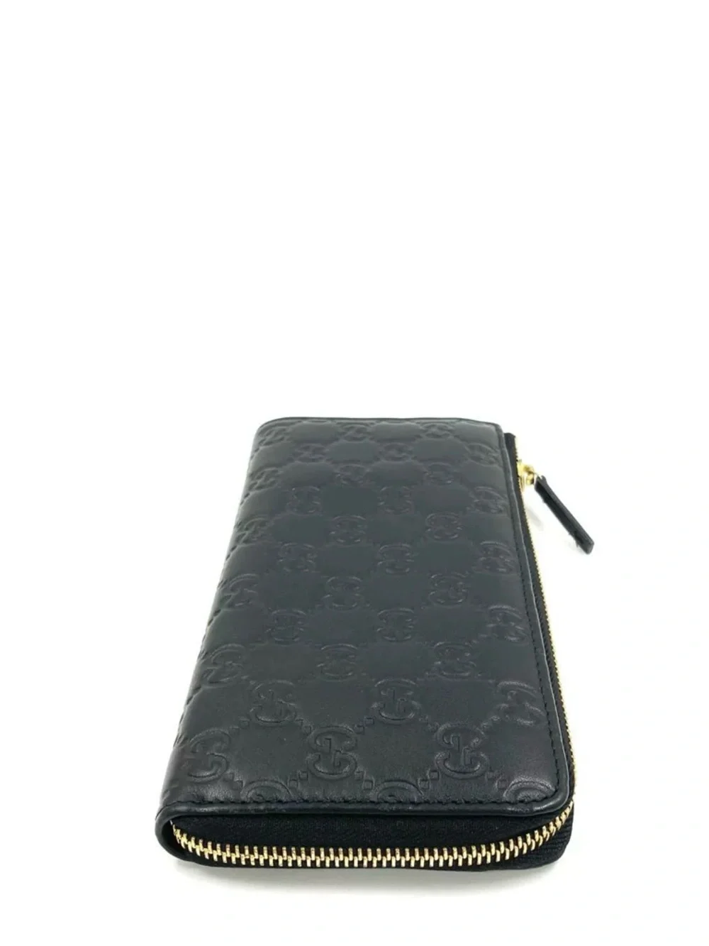 Gucci Black‎ Guccissima Leather Continental Wallet 12 Card Slots Zip Coin Pocket